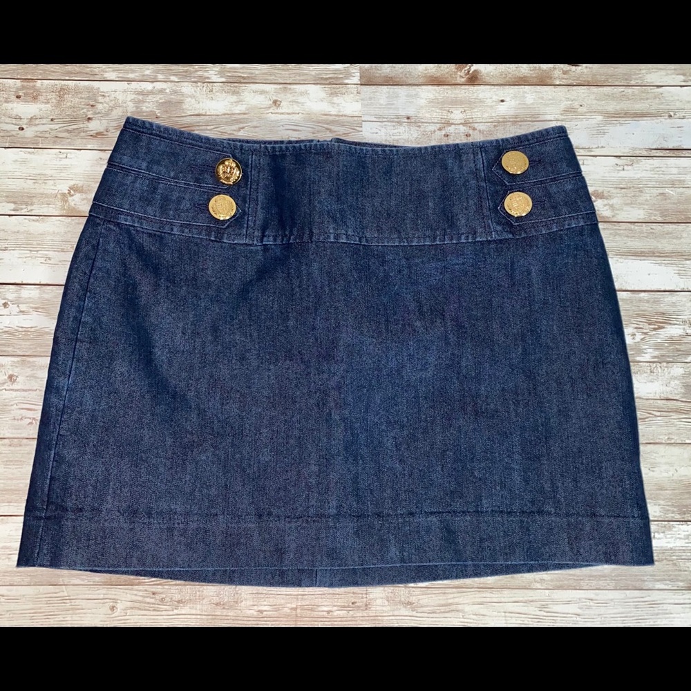 Express Denim Gold Button Sailor Detail Mini Skirt
